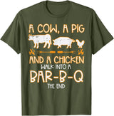BBQ Barbecue Shirts Men Women Grilling Gifts Cow Pig Chicken Walk Bar B Q Bbq Barbecue Grilling Men Women T-Shirt - Olive Green