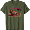 Spooky Summer Vibes retro summerween halloween Funny Skeleton Beach Halloween Resting Beach Face summerween T-Shirt - Olive
