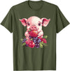 Cute Pig Eating Strawberries And Berries Fun Adorable Pig With Strawberries And Berries T-Shirt - Olive Green