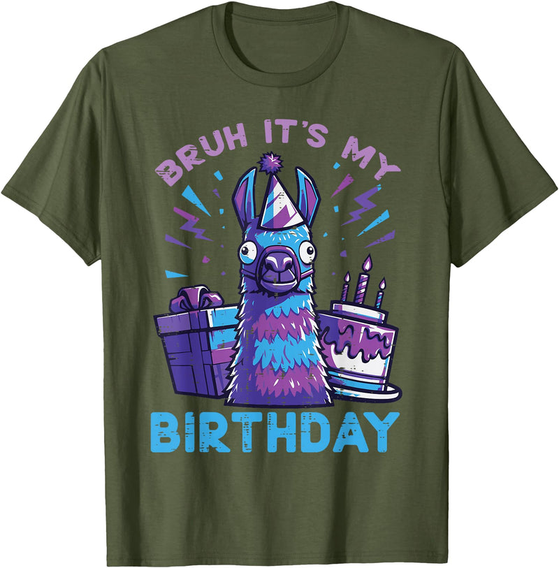Birthday Party Shirts For Men Women Kids Bruh Its My Birthday Llama Pinata Bday Party Men Women Kids T-Shirt - Olive Green