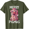 The Weird Shop Merry Pigmas Pig Christmas Santa Pig Xmas Lights Farmer Gift T-Shirt - Olive Green