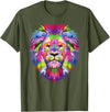 Color Critters Cute Rainbow Lion Head Vibrant Jungle Lion Celebration T-Shirt - Olive Green
