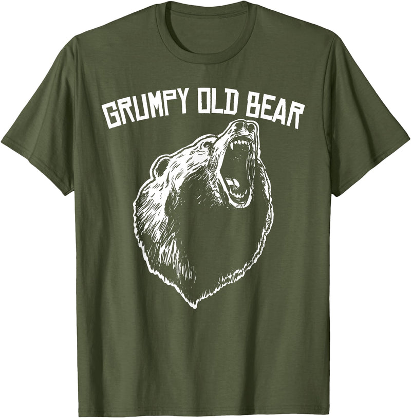 Miftees Grumpy Old Man Club Grumpy Old Bear T-Shirt - Olive Green