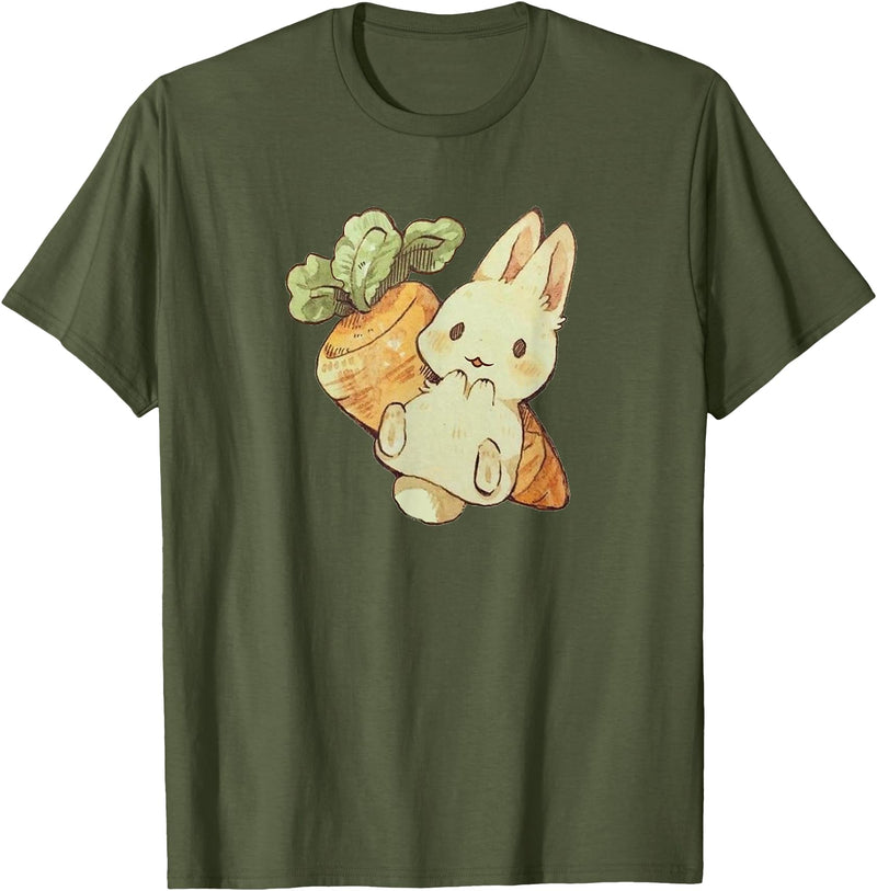 Cute Watercolor Kawaii Kids Girls Women Carrot Bunny Lover Hoodie in Olive Green