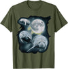 Manatee Howling Moon Manatee Sea Cow Three Manatee Howling At The Moon T-Shirt - Olive Green
