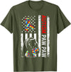 Distressed American Flag Autism Paw Paw Bear Awareness T-Shirt - Olive Green
