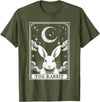 Tarot Card Vintage Crescent Moon Rabbit Animal Lovers T-Shirt in Olive Green