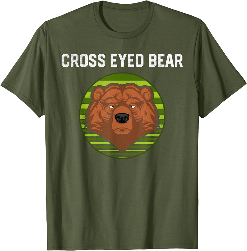 Moose Bronco Funny Cross Eyed Bear Animal Graphic T-Shirt - Olive Green