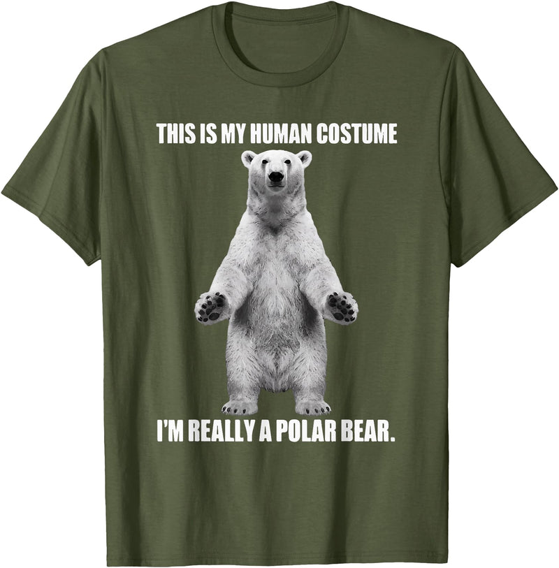 Cool Polar Bear For Men Women This Is My Human Costume I'm Really A Polar Bear Halloween T-Shirt - Olive Green
