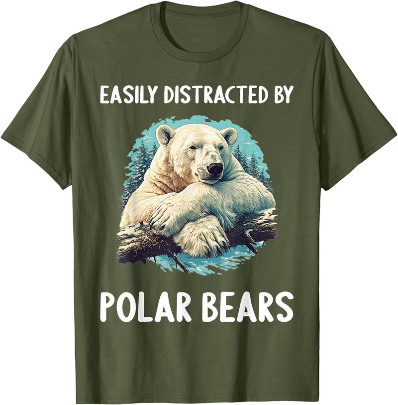 Polar Bears Polar Bear Lovers Shop Easily distracted by Polar Bears Polar Bear T-Shirt - Olive Green