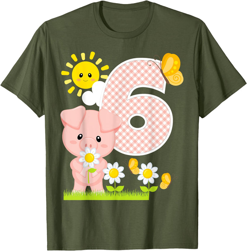 Cute Piglets Pig Barn Farm Birthday Party Supplies Pig 6th Birthday Girl 6 Year Old Birthday Cute Piglet Bday T-Shirt - Olive Green