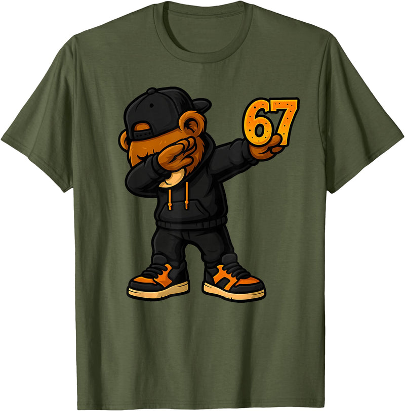 Funny Hip Hop Teddy Bear Six Seven Meme Designs Dabbing Teddy Bear 67 Meme Funny Brainrot Hip Hop Kids Boys T-Shirt - Olive Green