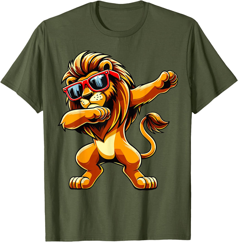 Funny Lion Lover Dabbing Lion Sunglasses T-Shirt - Olive Green