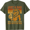 Lion Papa Funny Fathers Day Dad Husband Apparel Vintage Lion Just A Dad Who Always Came Back With The Milk T-Shirt - Olive Green