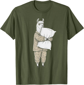 Sleeping & Napping Funny Designs For Nap Lovers Funny Sleepy Llama Alpaca Pajama Women Kids Boys And Girls T-Shirt - Olive Green