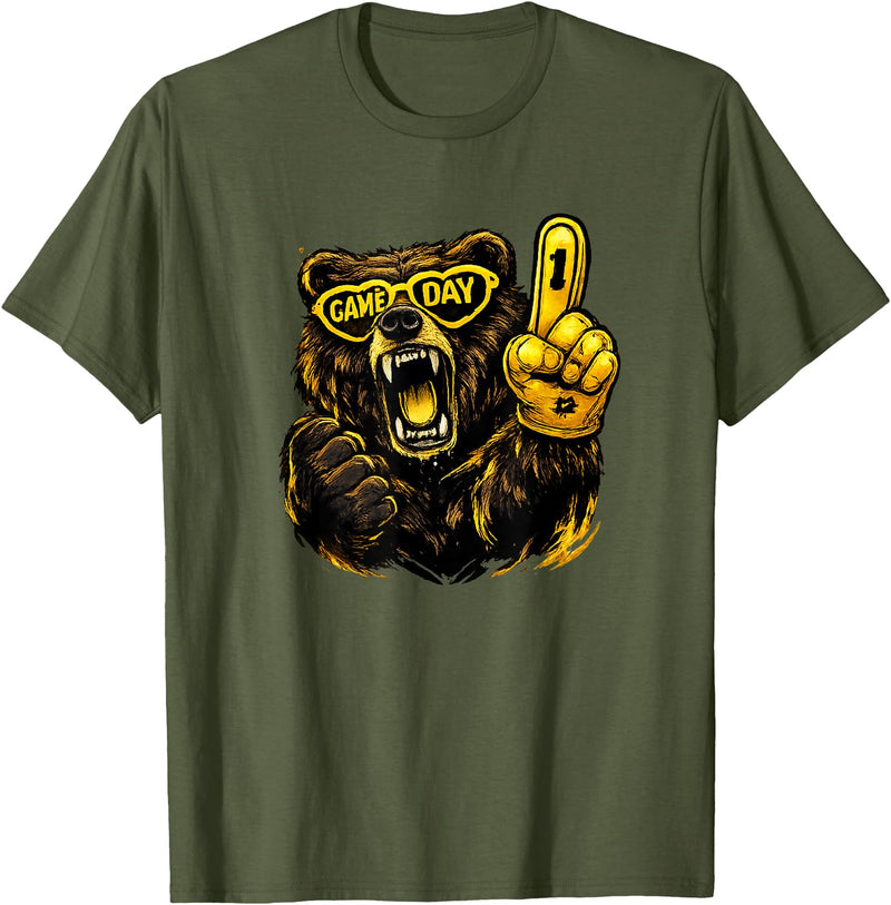 Cool Hockey Lion Game Day Sports Gift Funny Hockey Bear Game Day Vintage Shirt for Fans T-Shirt - Olive Green