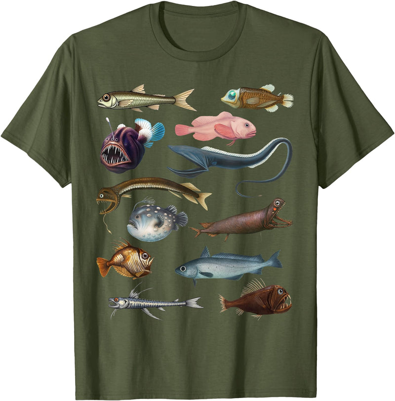 Educational Science Ideas Deep Sea Fish Ocean Biology & Marine Science Educational T-Shirt - Olive Green