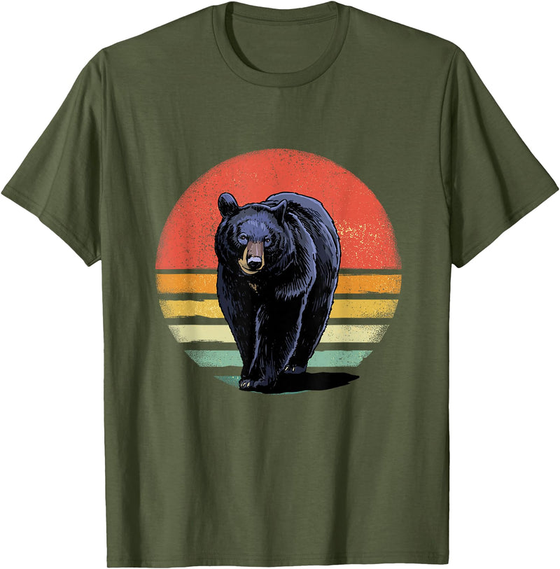 Wowsome! Retro Vintage Black Bear T-Shirt - Olive Green