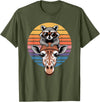 Giraffes Gift For A Giraffe Lover Retro Sunset Giraffe Raccoon Giraffes T-Shirt - Olive Green