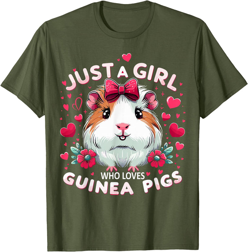 Cute Guinea Pig Gifts Just A Girl Who Loves Guinea Pigs Lover Mom T-Shirt - Olive Green