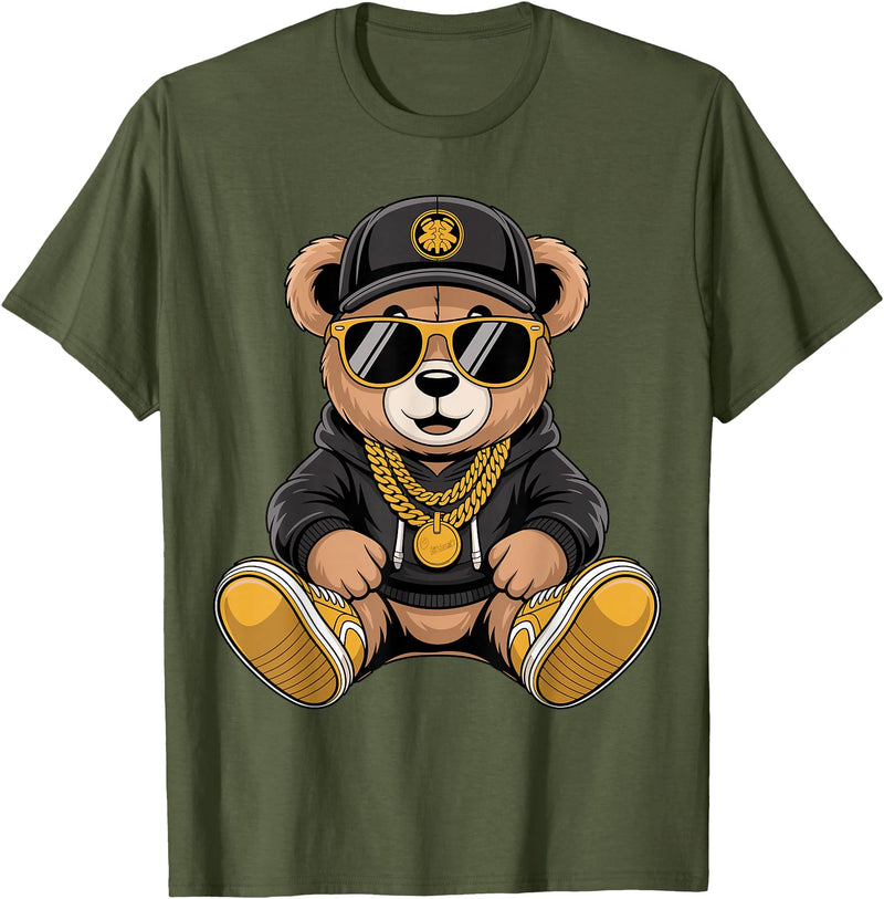 Magical and Funny Teddy Bear Gifts Cool Teddy Bear Hip Hop T-Shirt - Olive Green