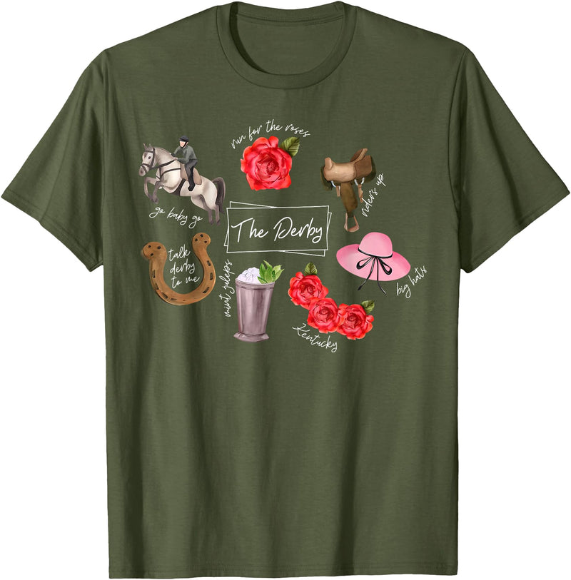 Horse Racing Derby Day Men Women Kids Gifts Horse Racing Doodles Derby Day Funny Silks Jockey T-Shirt - Olive Green