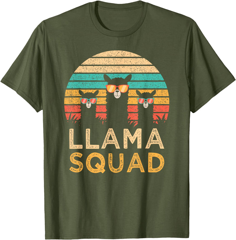 Llama Squad With Glasses Funny Funny Llama Squad Sunglasses Cool Llamas Vintage Gift T-Shirt - Olive Green