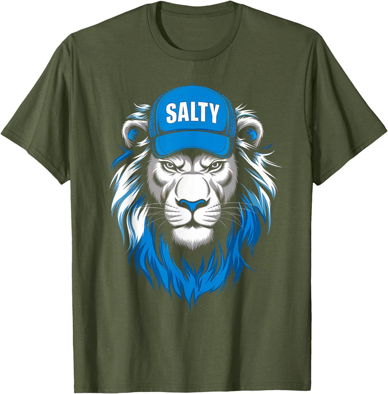 I Liked The Lions Before It Was Cool Tees Blue Lions Salty Wearing Hat Salty Cool Lions Strong Lions T-Shirt - Olive Green