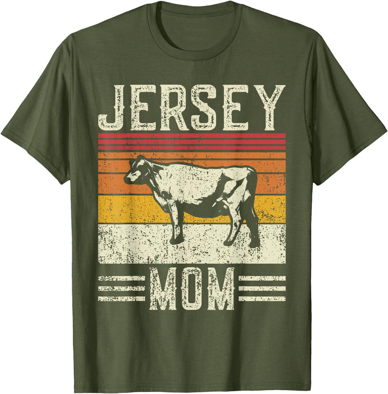 Retro Jersey Gift for Women & Farmer Best Cow Mom Women - Vintage Cattle Jersey T-Shirt - Olive Green