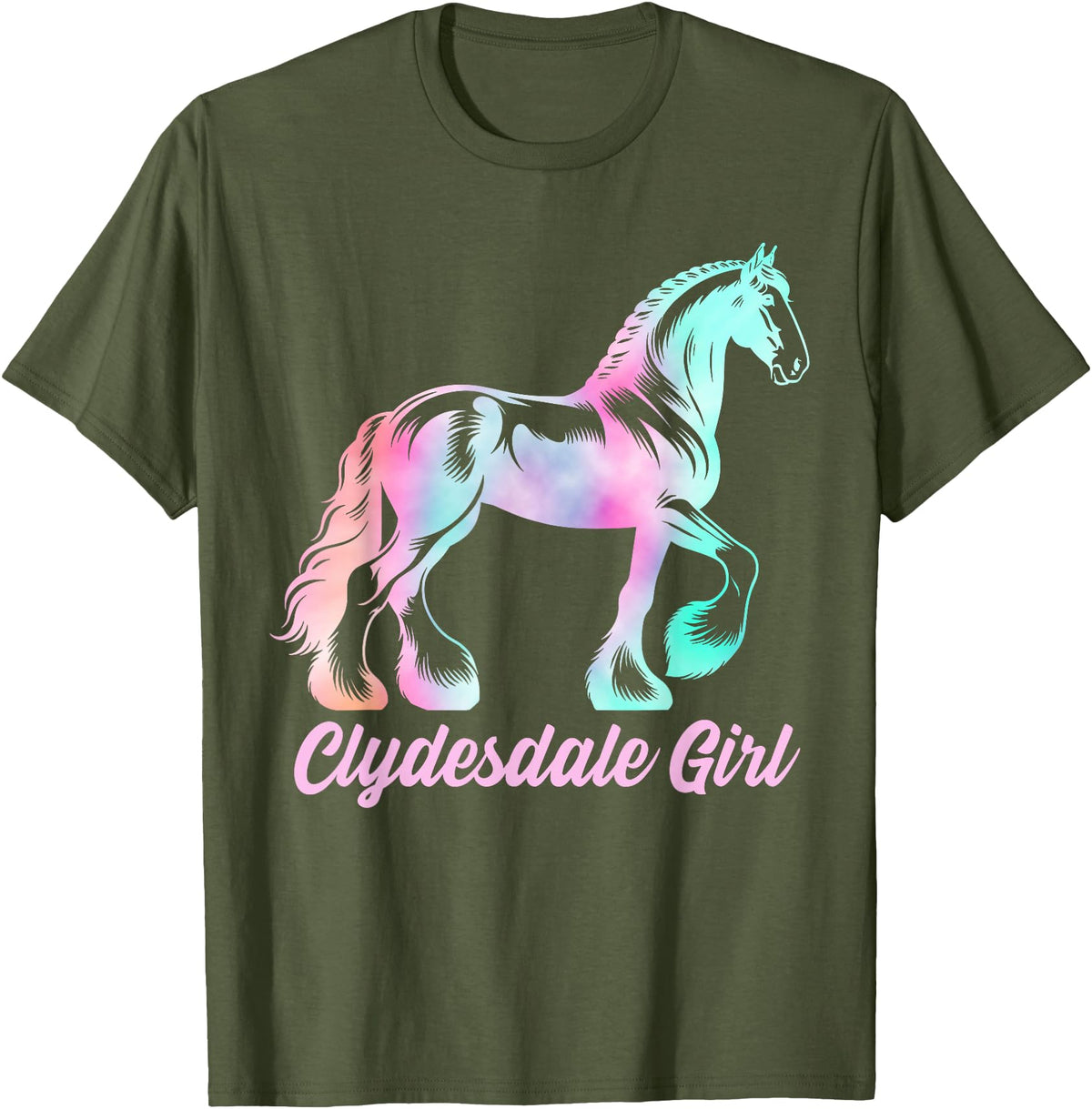Clydesdale Horse by AKH Clydesdale Horse Girl, Womens Equestrian Clydesdale Horse T-Shirt - Olive Green