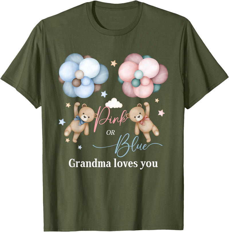 Bear Balloons Boy Or Girl Baby Gender Reveal Tee Bears Pink Or Blue Grandma Loves You Gender Reveal T-Shirt - Olive Green