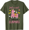 Llama Shirt Kids Girls Toddler Just A Girl Who Loves Llamas T-Shirt - Olive Green