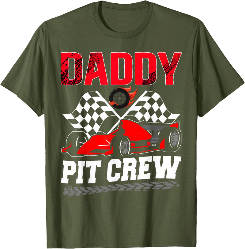 Pit Crew Birthday Boy Funny Party Family Daddy Pit Crew Racing Family Race Car Birthday Boy T-Shirt - Olive Green