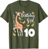 Giraffe Birthday Party by LazyPanda Giraffe 10th Birthday Girl 10 Years Old Giraffe Lover T-Shirt - Olive Green