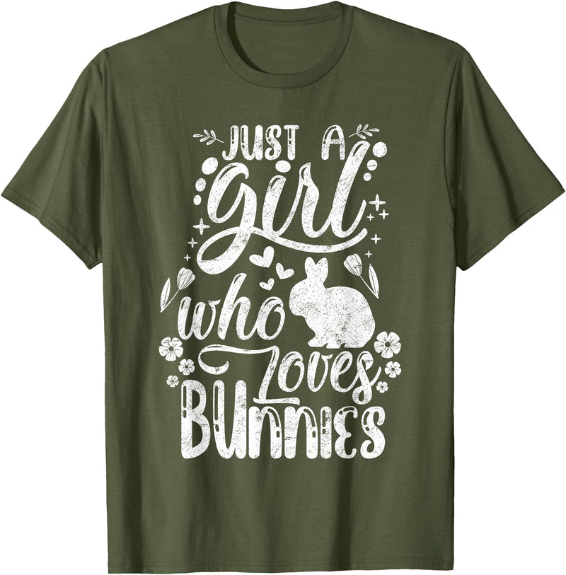 Funny Just a Girl Who Loves Bunnies Cute Rabbit Lover T-Shirt in Olive Green
