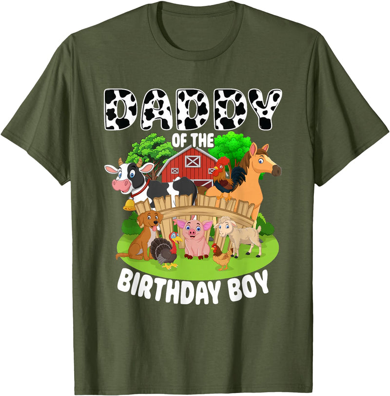 Matching Farm Theme Birthday Shirts By PDQA Daddy of The Bday Boy Farm Animals Matching Farm Theme T-Shirt - Olive Green
