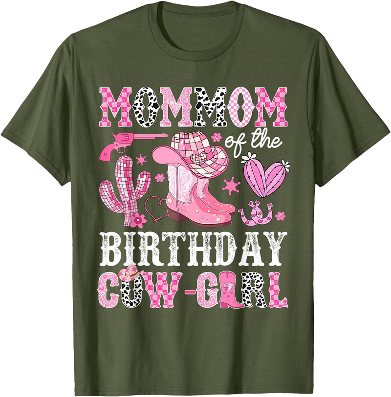Pink Western Cowgirl Bday Party Family Matching Mommom Of The Birthday Cow-Girl Rodeo Cowgirl Bday T-Shirt - Olive Green