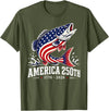 250 America Years 1776 2026 Fishing USA Flag Patriotic Leaping Salmon American Flag Fishing 4th of July T-Shirt - Olive Green