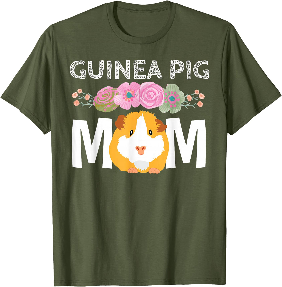 Cute Cavy Mama Breeder Fancier Piggie Accessories Guinea Pig Mom Stuff Floral Cavy Lover T-Shirt - Olive Green