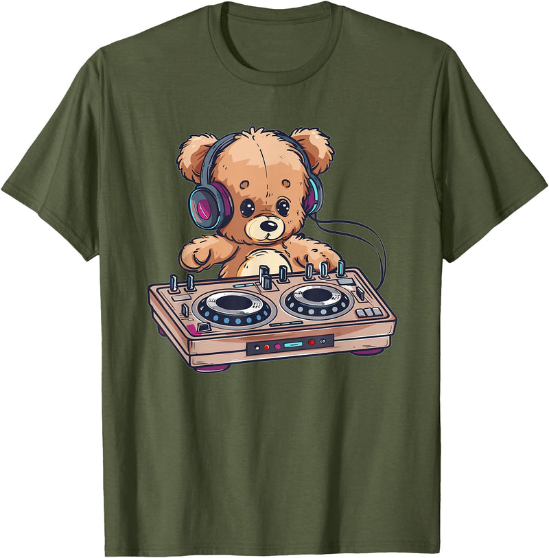 Colorful Teddy Art I Kids Teddy Bear Cute Teddy DJ T-Shirt - Olive Green