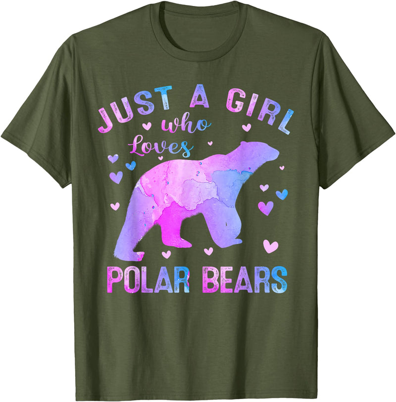 Just A Girl Who Loves Polar Bear Gifts Outfit Colorful Just A Girl Who Loves Polar Bears Women Girls T-Shirt - Olive Green