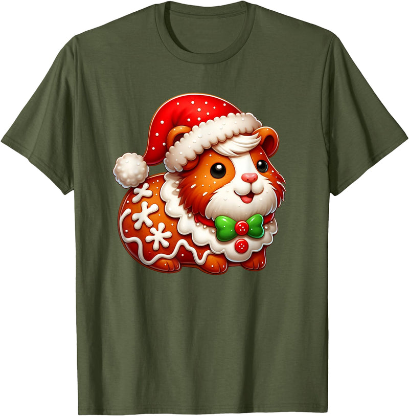 Guinea Pig Lover Christmas Cookie Outfits Boy Girl Funny Gingerbread Man Guinea Pig Christmas Womens Mens Kids T-Shirt - Olive Green