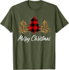 Merry Christmas Plaid Apparels Co. Merry Christmas, Leopard buffalo plaid Christmas tree Xmas T-Shirt - Olive Green