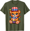 Kawaii Red White and Blue Fourth July Little Kids Cute Teddy Bear Patriotic 4th July Gift Bubble Boba Tea USA T-Shirt - Olive Green