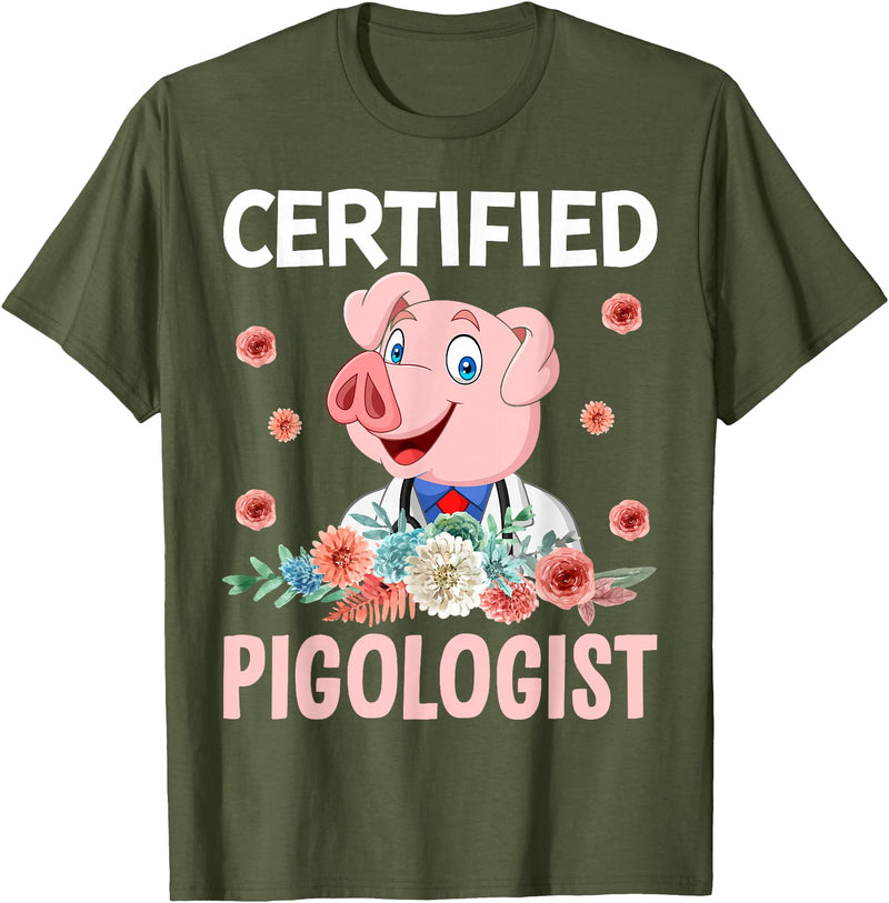 Funny Pig Farm Piggy Farmer Farming Gifts DAIMMER Certified Pigologist T-Shirt - Olive Green