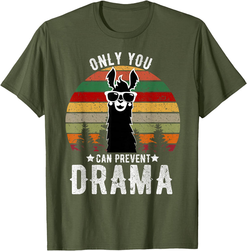 BR - LLAMA Tshirts Vintage Only You can Prevent Drama Llama T-Shirt - Olive Green