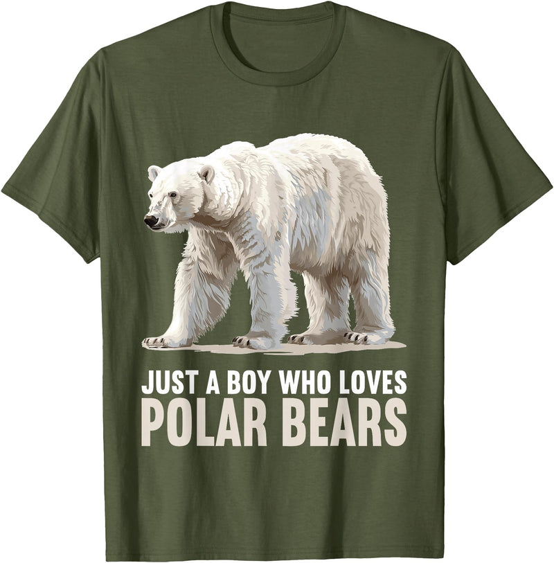 Polar Bears Polar Bear Lovers Shop Just a Boy who loves Polar Bears Polar Bear T-Shirt - Olive Green