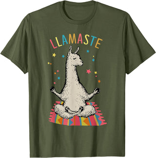 Funny Llama Yoga T-Shirt Llama Llamaste T-Shirt - Olive Green