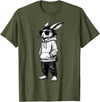 Rabbit Easter Bunny Face with Sunglasses Cap Easter Day T-Shirt in Olive Green