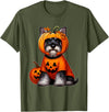 Dog Thanksgiving Costume Schnauzer Cosplay Horror Carved Pumpkin Halloween Owner Kids T-Shirt - Olive Green
